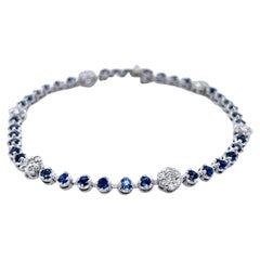 2.45 Carat Blue Sapphire White Diamond 14 Karat White Gold Bracelet