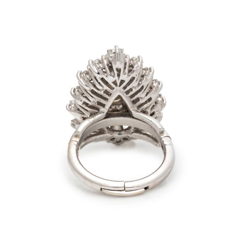 Pear Cut 2.45 Carat Brown Diamond Platinum 14K White Gold Cocktail Ballerina Ring For Sale