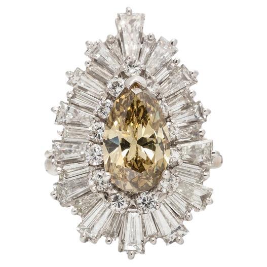 2.45 Carat Brown Diamond Platinum 14K White Gold Cocktail Ballerina Ring For Sale
