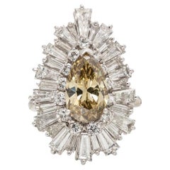 2.45 Carat Brown Diamond Platinum 14K White Gold Cocktail Ballerina Ring