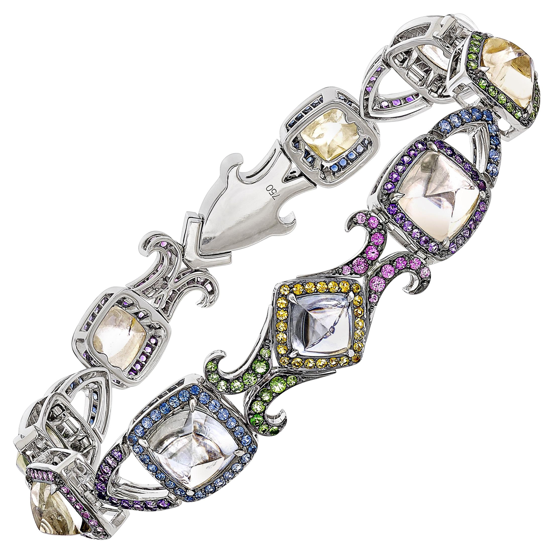 24.5 Carat Burmese Sugarloaf Sapphire Bracelet in 18 Karat White Gold