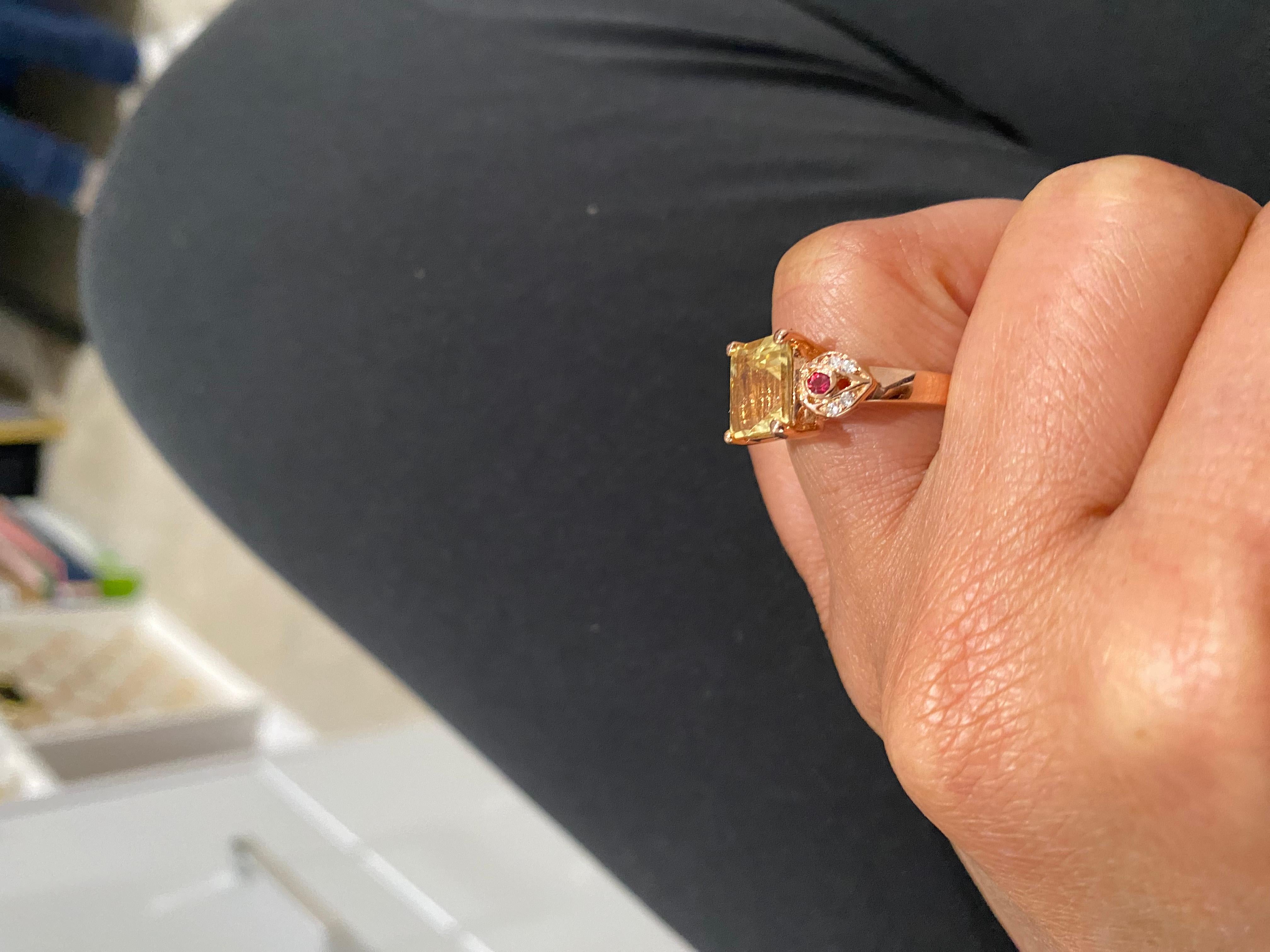 2.45 Carat Citrine Sapphire Diamond Rose Gold Engagement Ring For Sale 3
