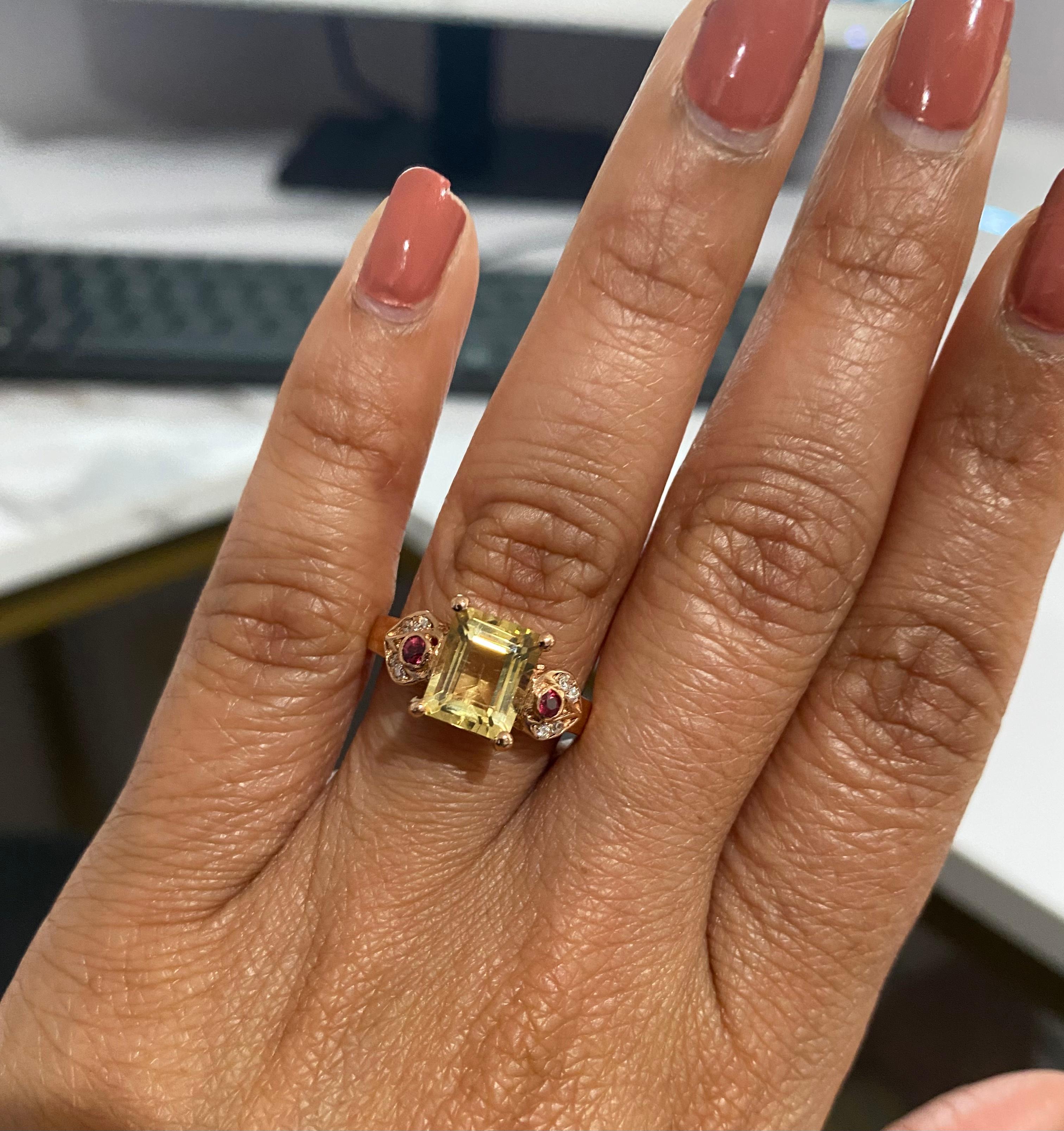 2.45 Carat Citrine Sapphire Diamond Rose Gold Engagement Ring For Sale 4