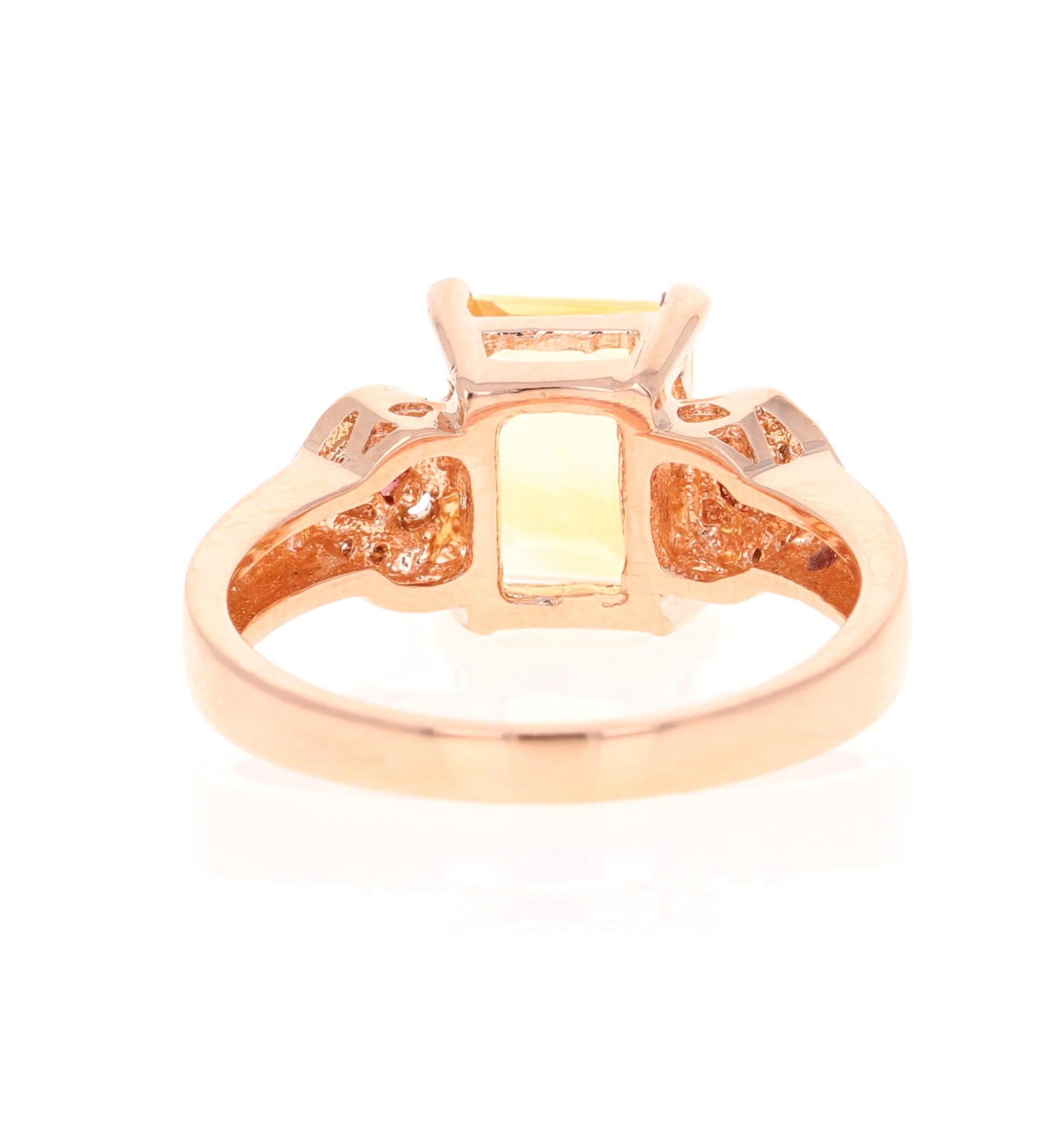Taille émeraude Bague de fiançailles or rose 2.45 carats Citrine Saphir Diamant en vente