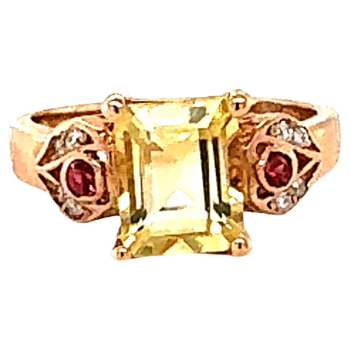 Emerald Cut 2.45 Carat Citrine Sapphire Diamond Rose Gold Engagement Ring For Sale