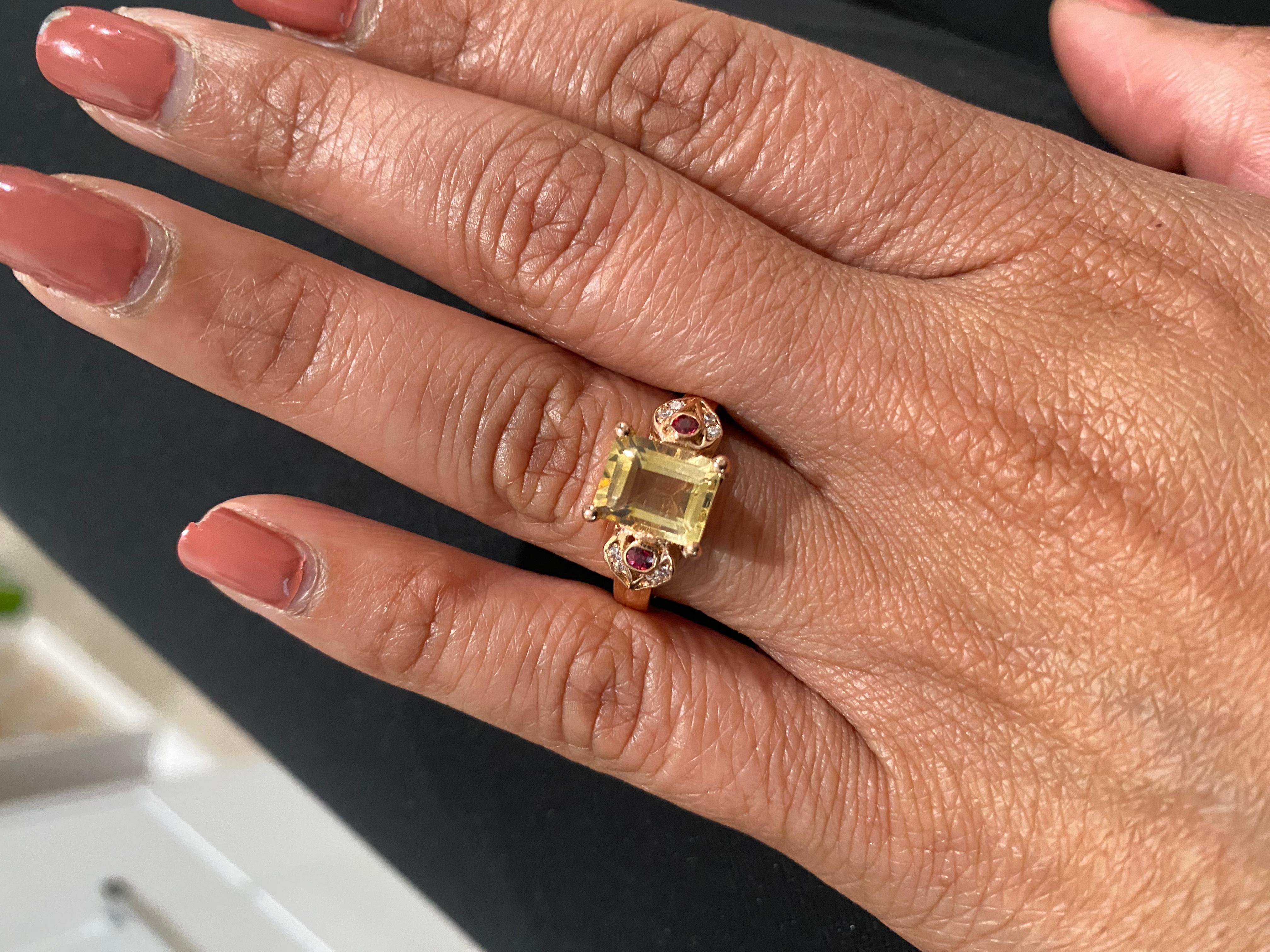 2.45 Carat Citrine Sapphire Diamond Rose Gold Engagement Ring For Sale 2