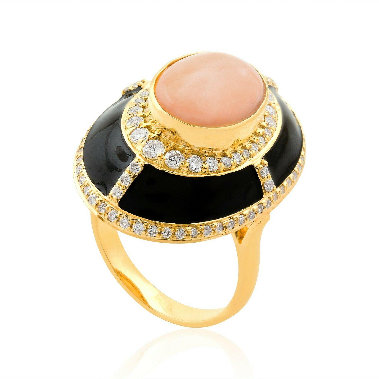 Oval Cut 2.45 Carat Coral Diamond 14 Karat Gold Art Deco Style Ring For Sale