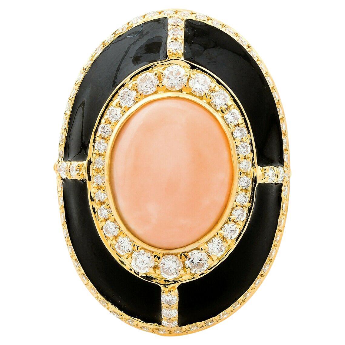 2.45 Carat Coral Diamond 14 Karat Gold Art Deco Style Ring For Sale