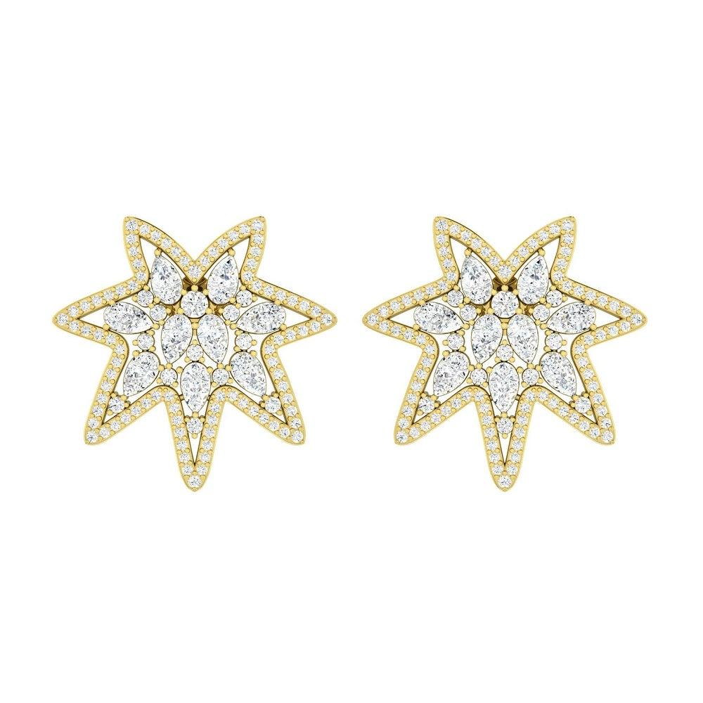 Contemporary 2.45 Carat Diamond 18 Karat Gold Star Stud Earrings For Sale