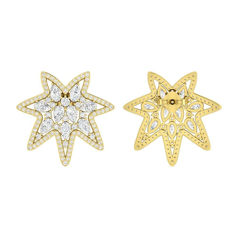 Mixed Cut 2.45 Carat Diamond 18 Karat Gold Star Stud Earrings For Sale