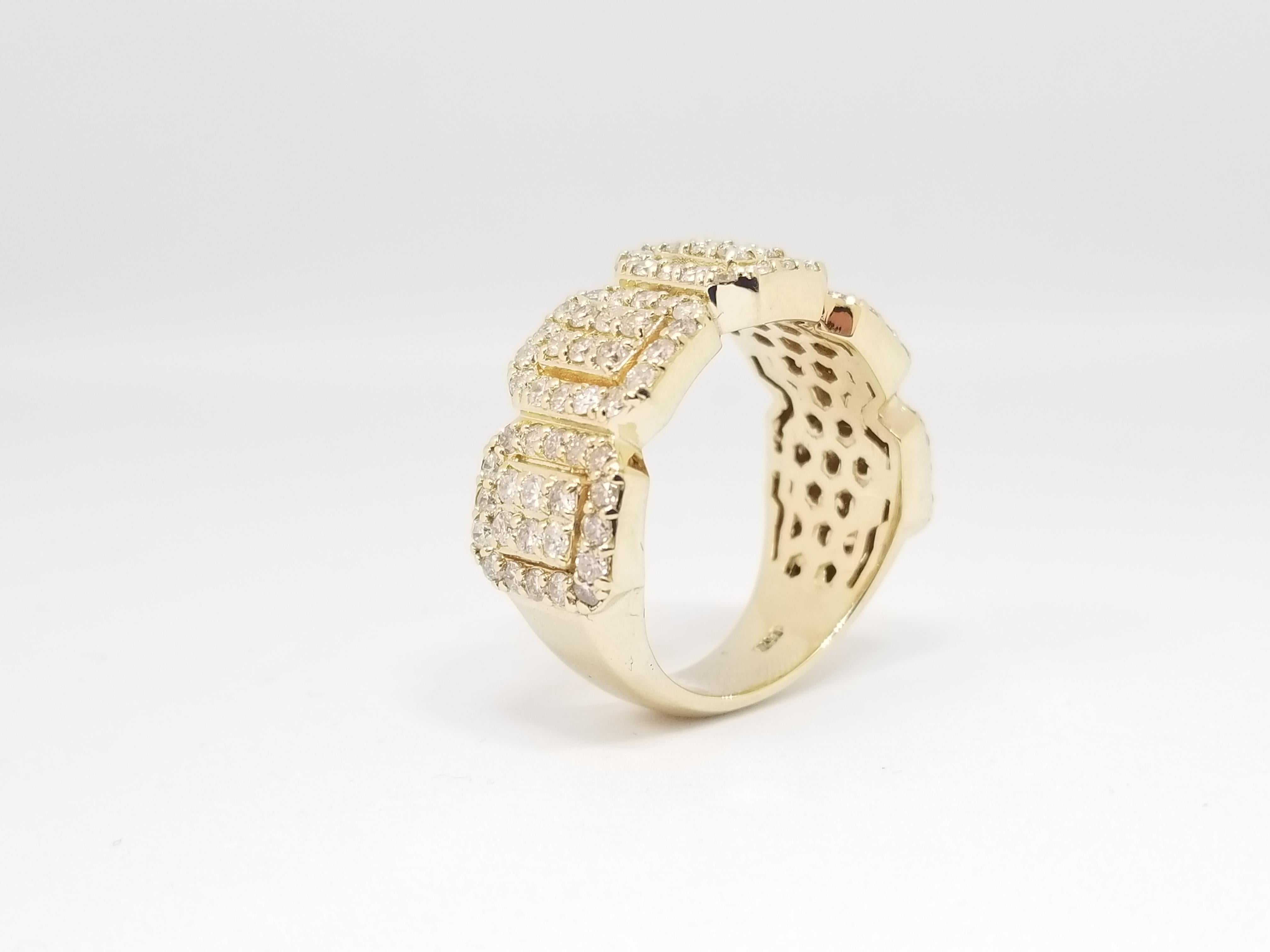 NATURAL SHINY DIAMONDS DOME RING, SOLID YELLOW GOLD.
Average Color: I, Clarity: SI
Ring Size: 10.5
10 mm Width
13 grams
