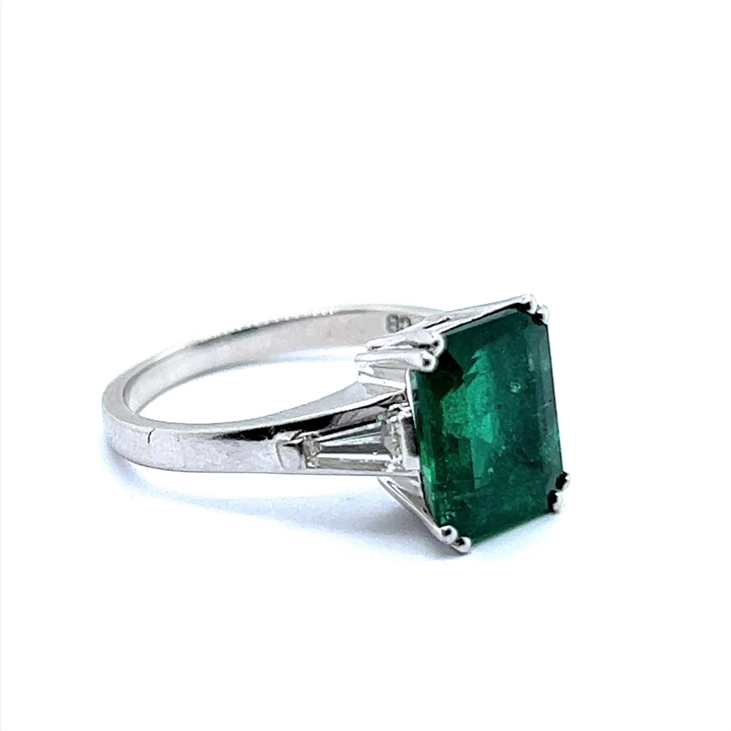Emerald Cut 2.45 Carat Emerald and Diamond Ring in 18 Karat White Gold For Sale