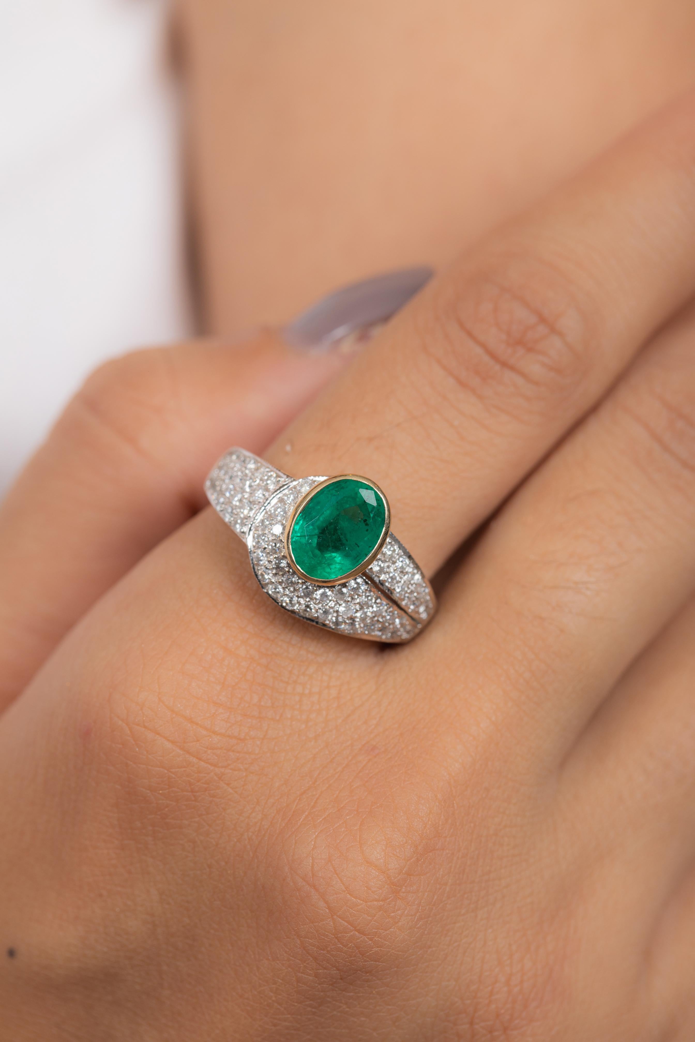 For Sale:  2.45 Carat Emerald and Diamond Ring in 18K White Gold  3