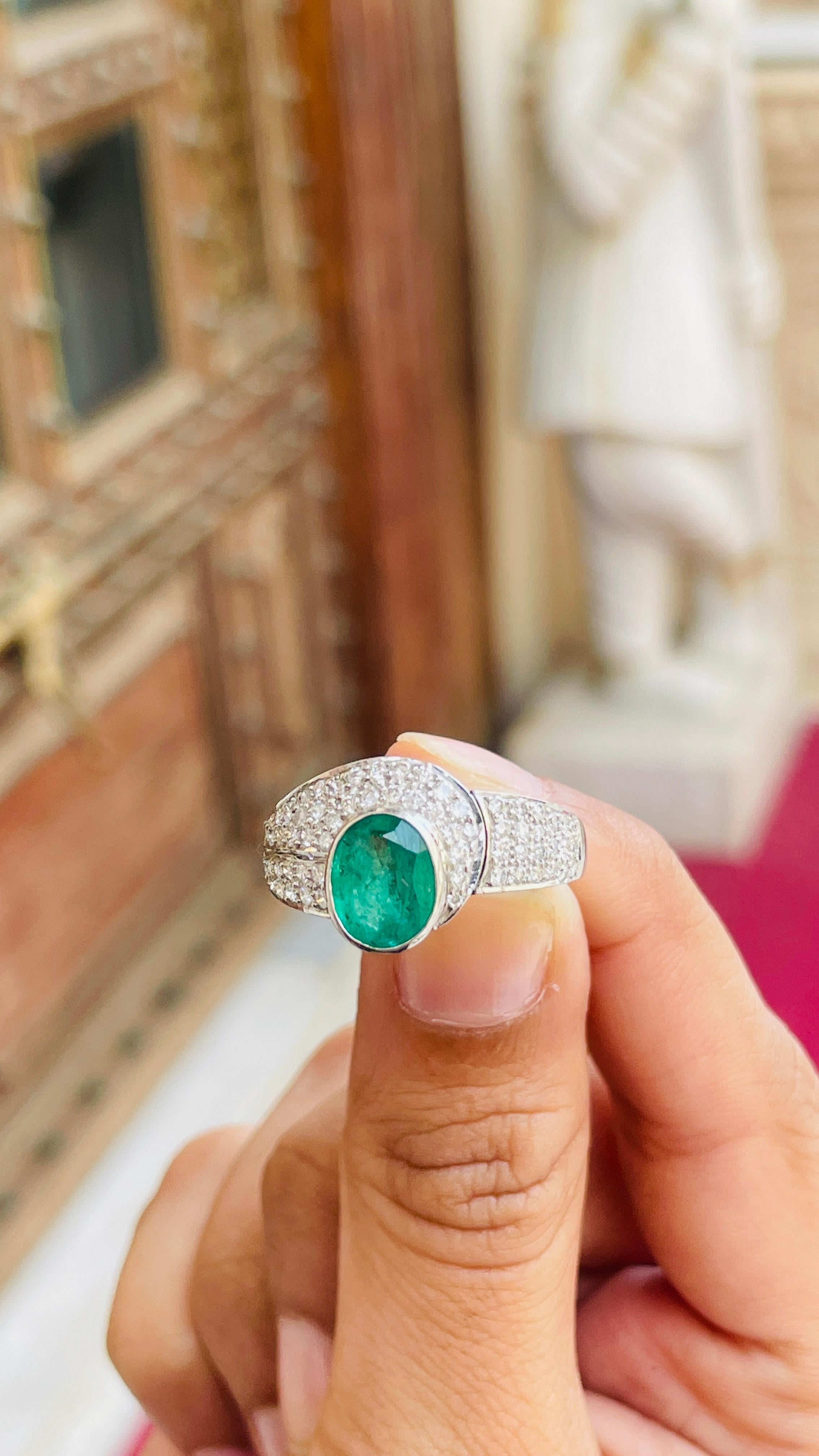 For Sale:  2.45 Carat Emerald and Diamond Ring in 18K White Gold  5