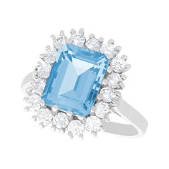 2.45 Carat Emerald Cut Aquamarine and Diamond White Gold Statement Ring