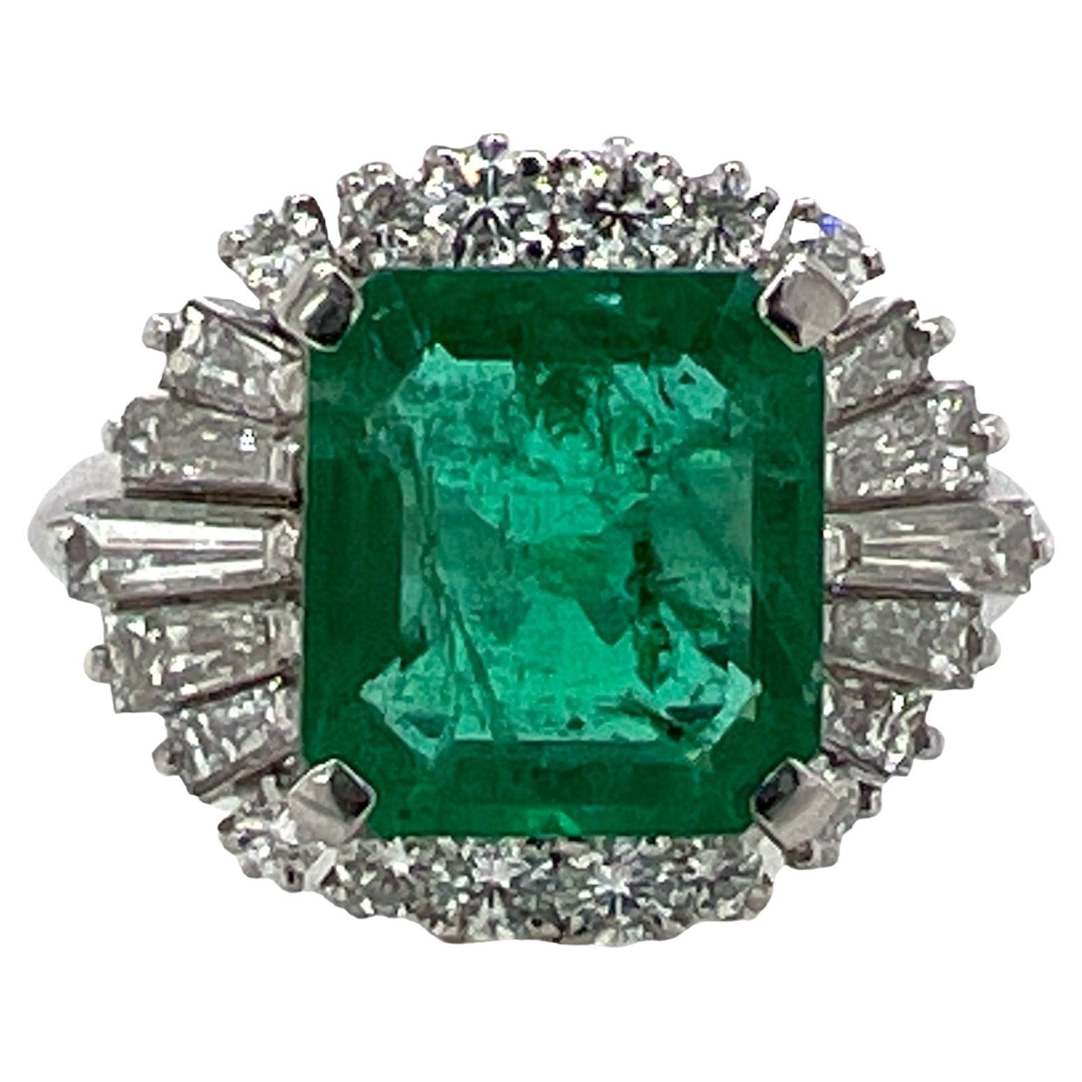 2.45 Carat Emerald Diamond Platinum Ballerina Cocktail Ring