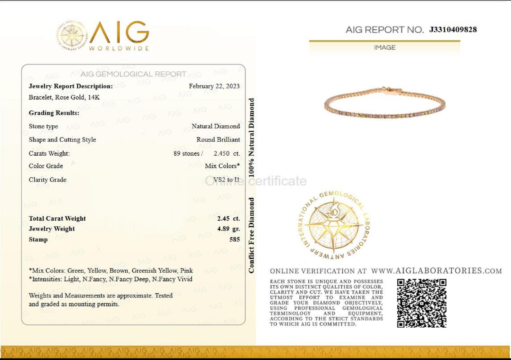 No customs fees in US or HK.
___________
Natural Diamonds
Cut: Round Brilliant
Carat: 2.45 cttw / 89 stones
Color: Mix Colors
Clarity: VS2 to I1

Item ships from Israeli Diamonds Exchange, customers are responsible for any local customs or VAT fees