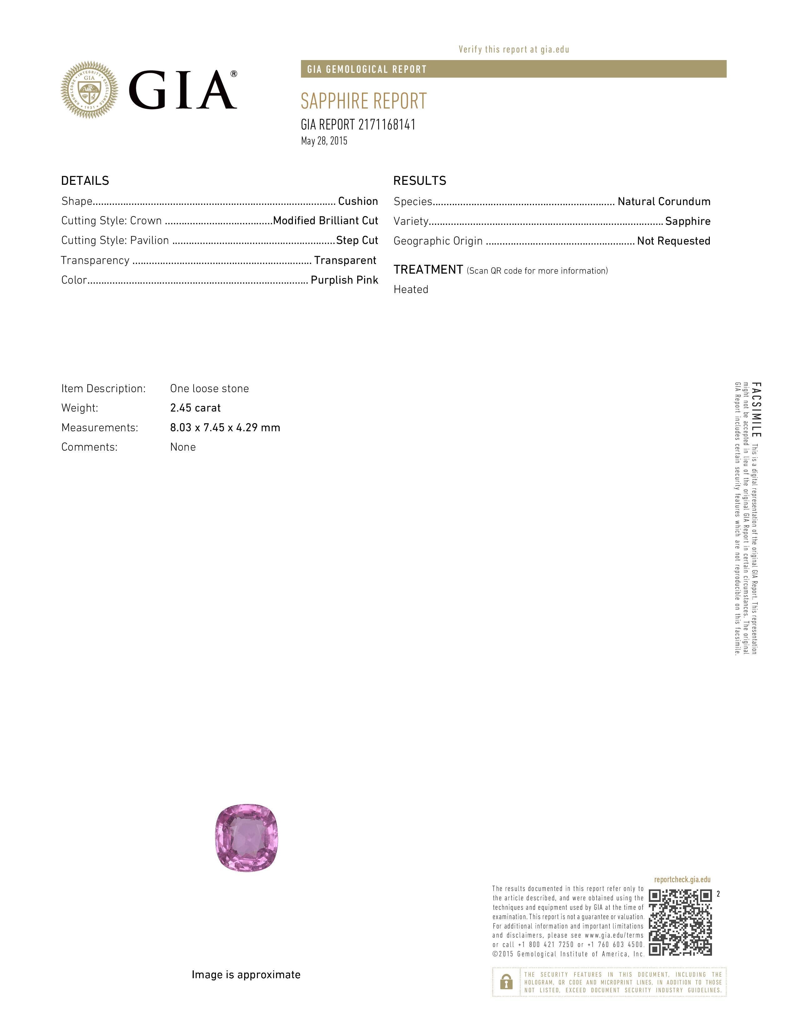 2.45 Carat GIA, Natural Pink Sapphire Set in 18k Diamond Floral Pendant Necklace For Sale 1
