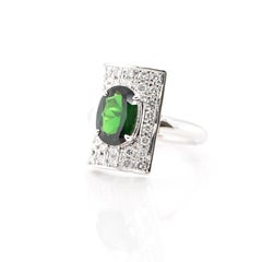 2.45 Carat Natural Tsavorite Garnet and Diamond Ring Set in Platinum