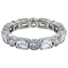 2.45 Carat Handmade Platinum Round and Emerald Cut Diamonds Eternity Band