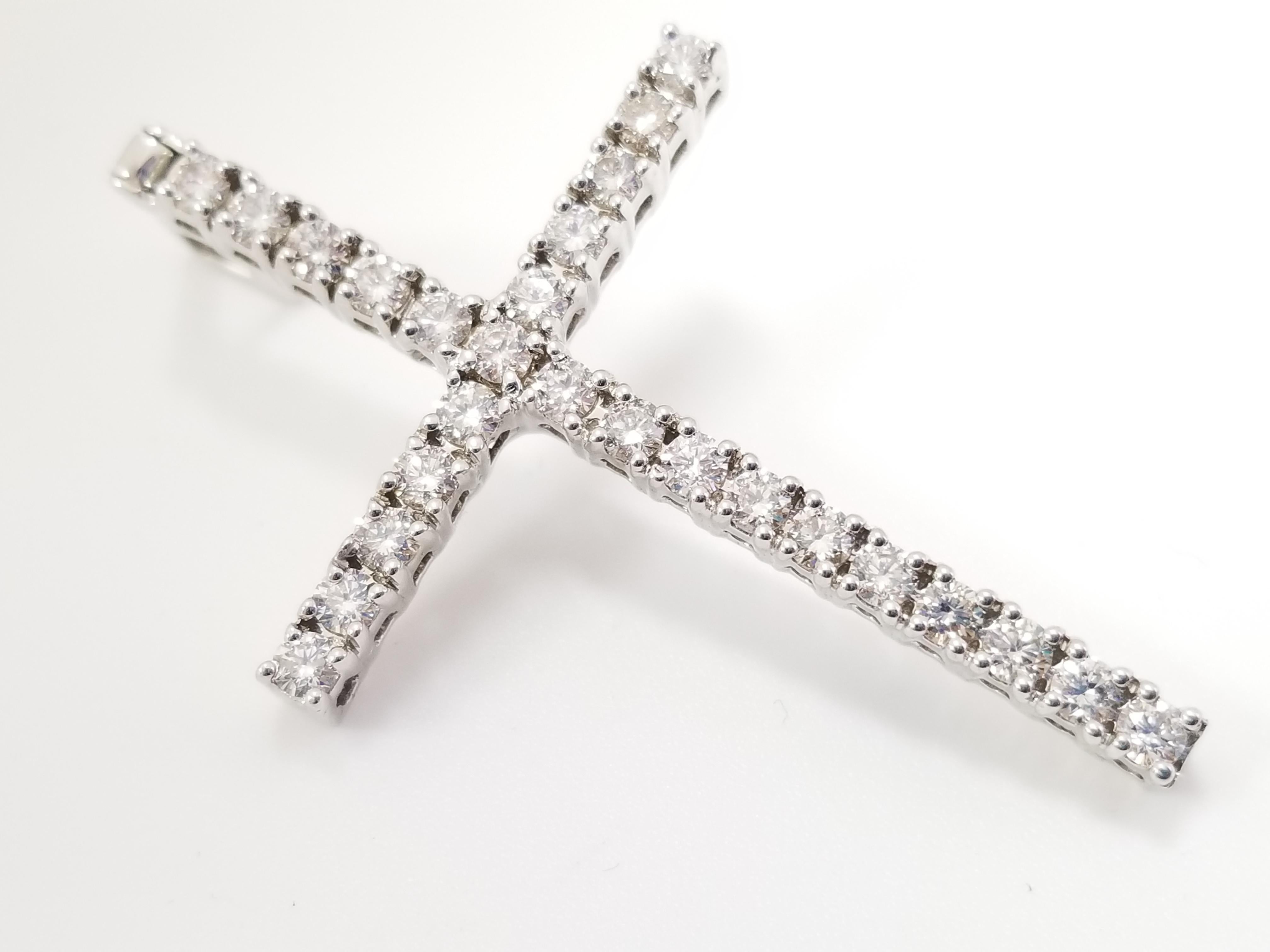 Round Cut 2.45 Carat Natural Diamond Cross Pendant White Gold 14 Karat