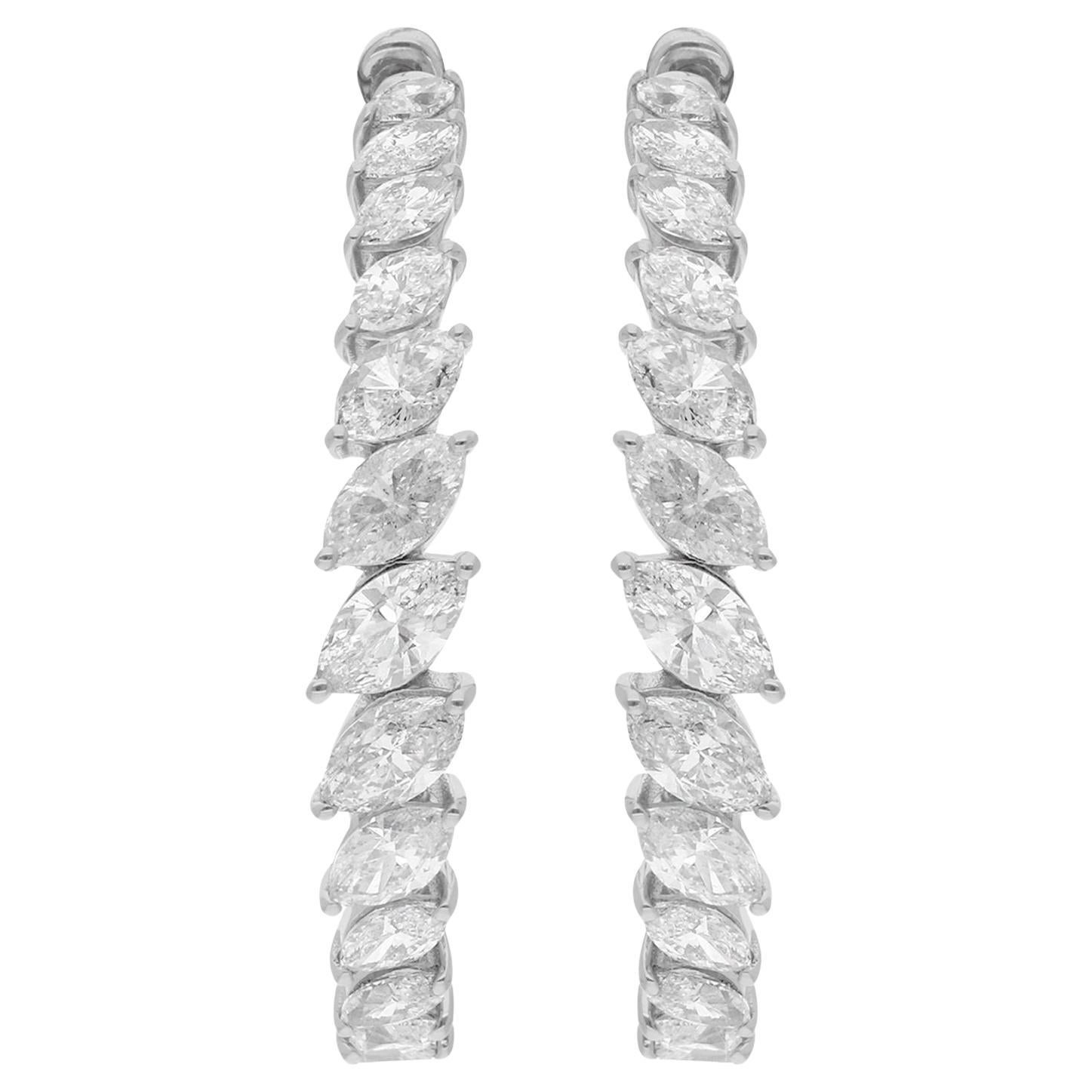 Pendientes de aro de diamantes marquesa de 2,45 quilates Oro blanco de 14 quilates Joyería hecha a mano en venta