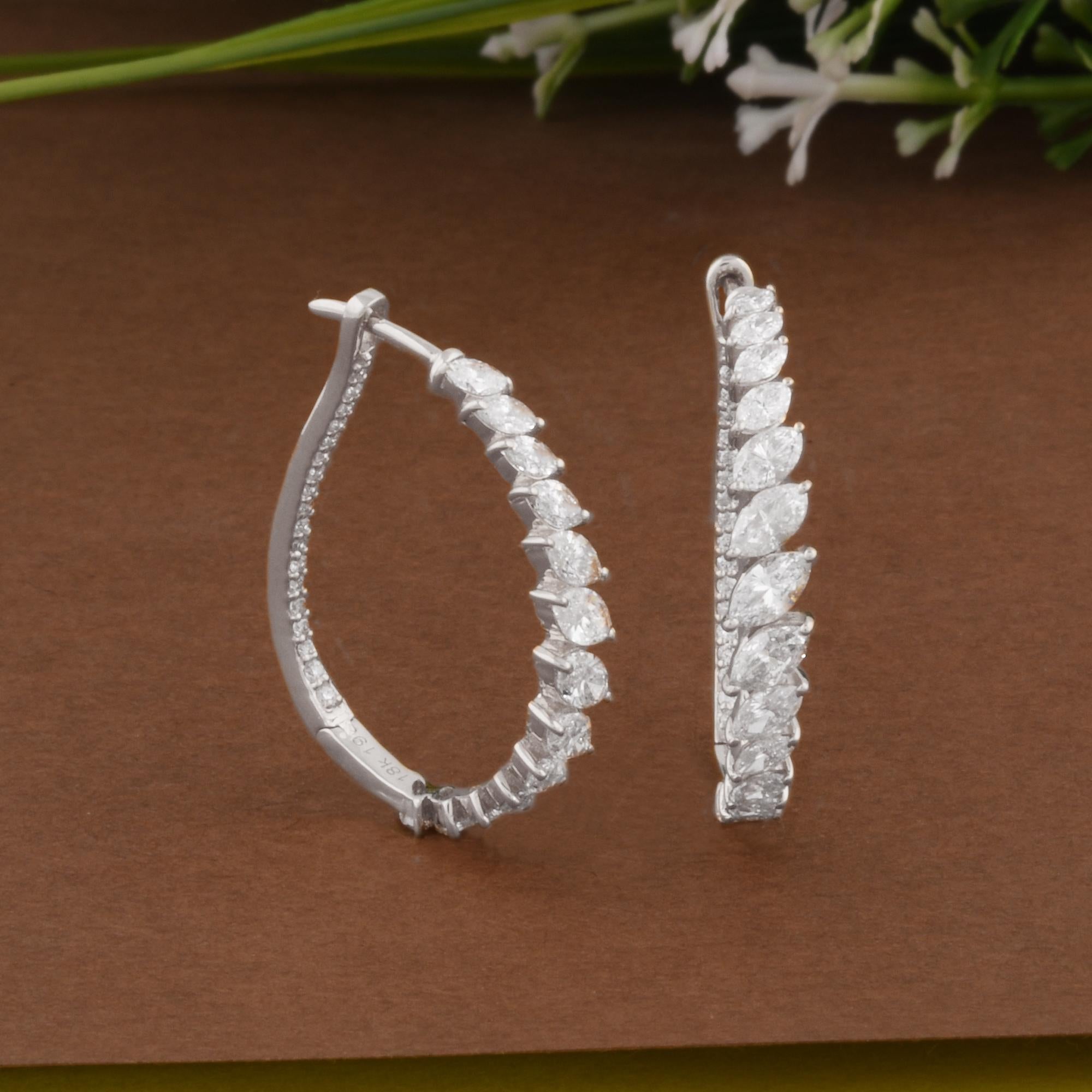 Modern 2.45 Carat Marquise Diamond Hoop Earrings 18 Karat White Gold Handmade Jewelry For Sale