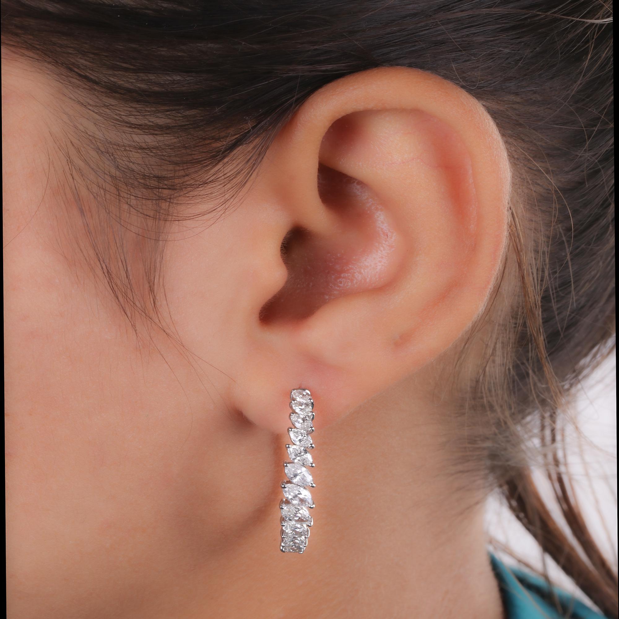 Marquise Cut 2.45 Carat Marquise Diamond Hoop Earrings 18 Karat White Gold Handmade Jewelry For Sale
