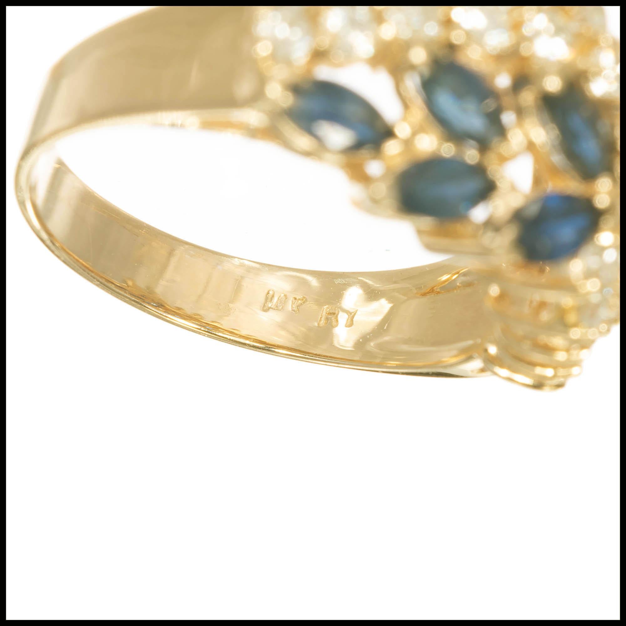 Women's 2.45 Carat Marquise Sapphire Round Diamond Yellow Gold Cocktail Ring