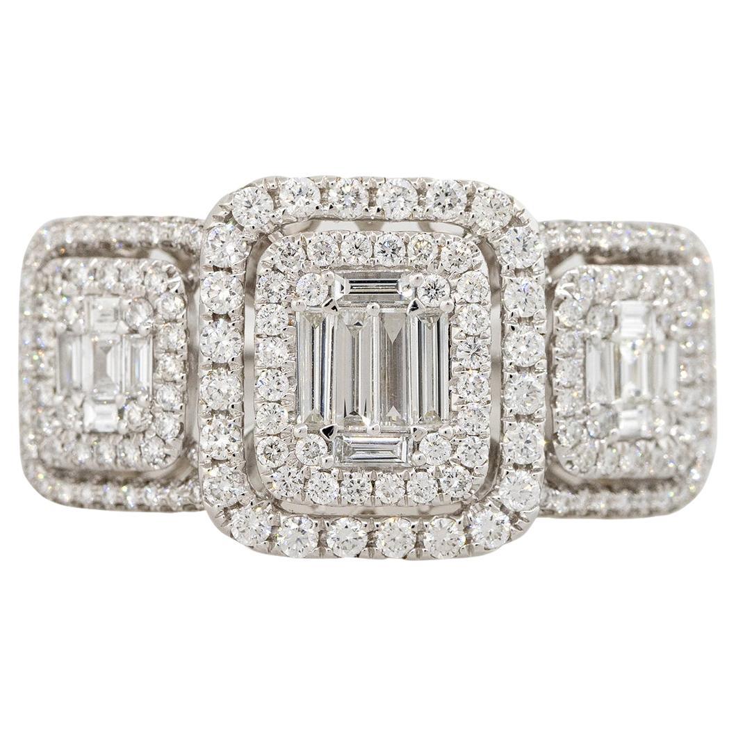 2.45 Carat Mosaic Diamond 3 Station Ring 18 Karat In Stock For Sale