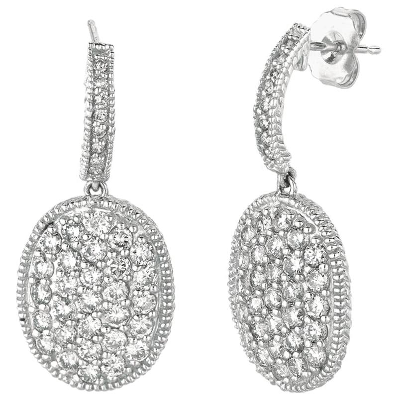 2.45 Carat Natural Diamond Oval Drop Earrings G SI 14 Karat White Gold For Sale