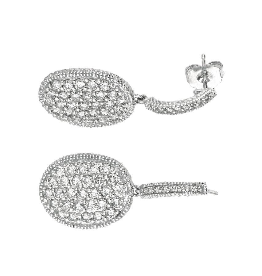 Contemporary 2.45 Carat Natural Diamond Oval Drop Earrings G SI 14 Karat White Gold For Sale