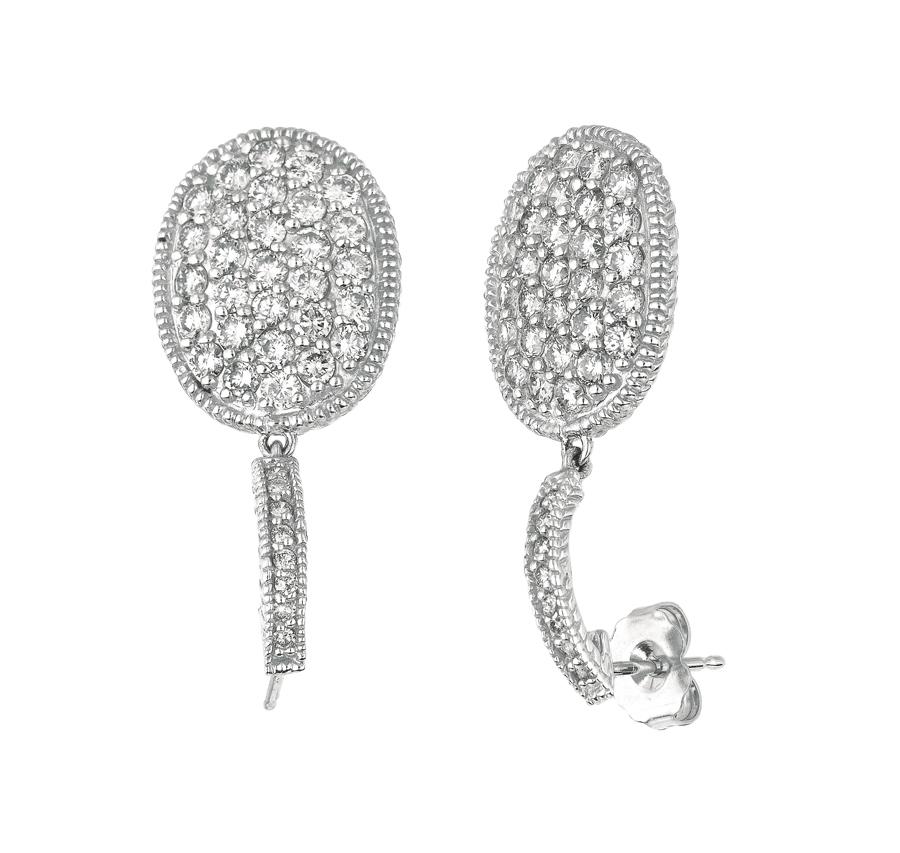 Round Cut 2.45 Carat Natural Diamond Oval Drop Earrings G SI 14 Karat White Gold For Sale