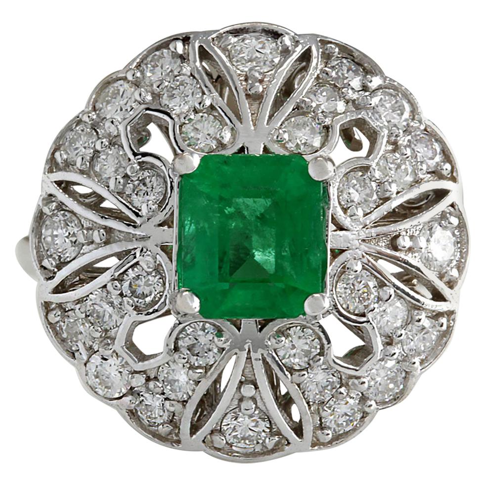 2.45 Carat Natural Emerald 18 Karat White Gold Diamond Ring