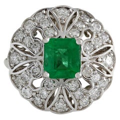 2.45 Carat Natural Emerald 18 Karat White Gold Diamond Ring