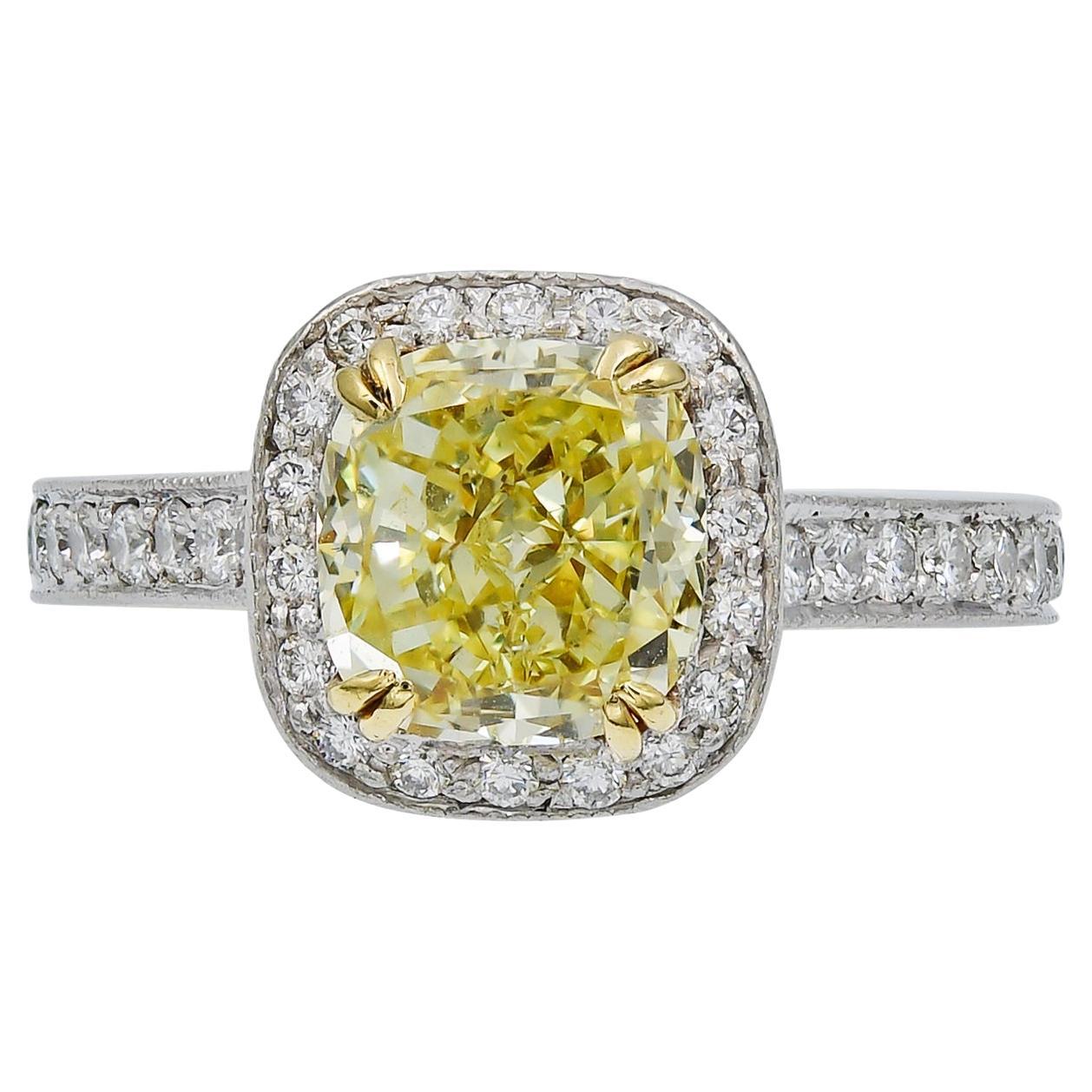 Spectra Fine Jewelry 2.45 Carat Fancy Intense Yellow Diamond Engagement Ring For Sale