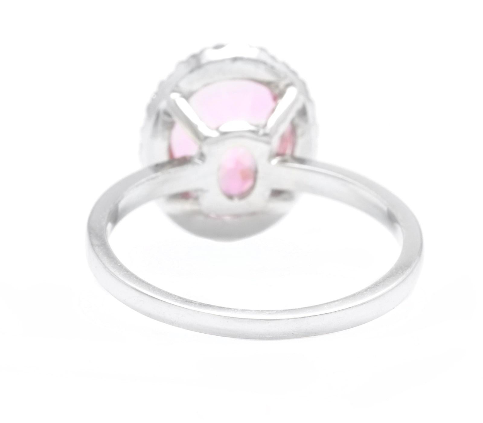 Mixed Cut 2.45 Carat Natural Pink Topaz and Diamond 14 Karat Solid White Gold Ring For Sale