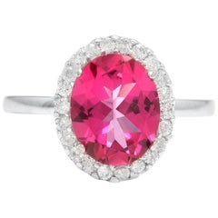 Bague en or blanc massif 14 carats avec topaze rose naturelle de 2,45 carats et diamants