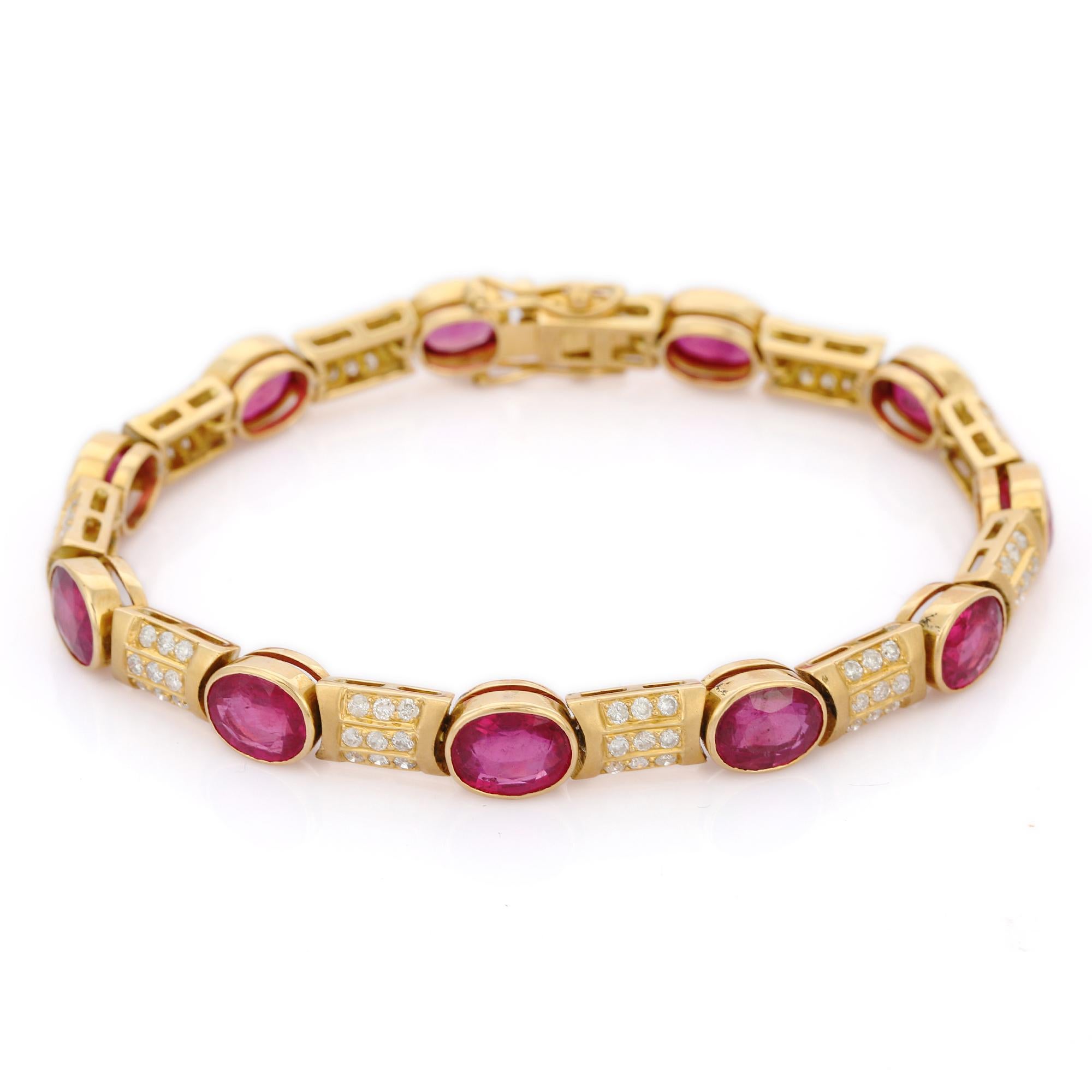 24.5 Carat Natural Ruby and Diamond Designer Bracelet in 18k Yellow Gold  For Sale 2