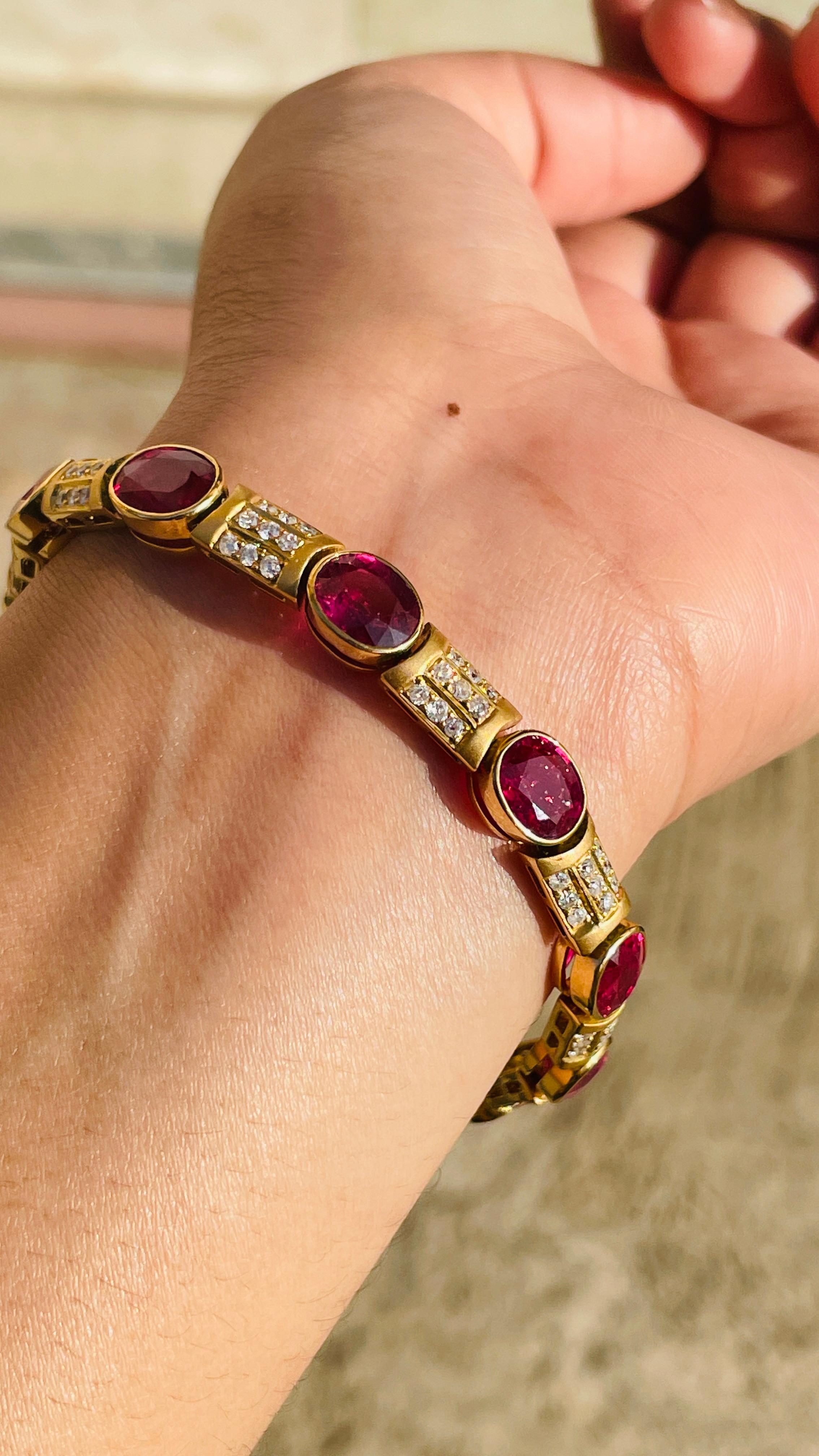 Ruby and Diamond bracelet in 18K Gold. It has a perfect oval cut gemstone to make you stand out on any occasion or an event.
A tennis bracelet is an essential piece of jewelry when it comes to your wedding day. The sleek and elegant style