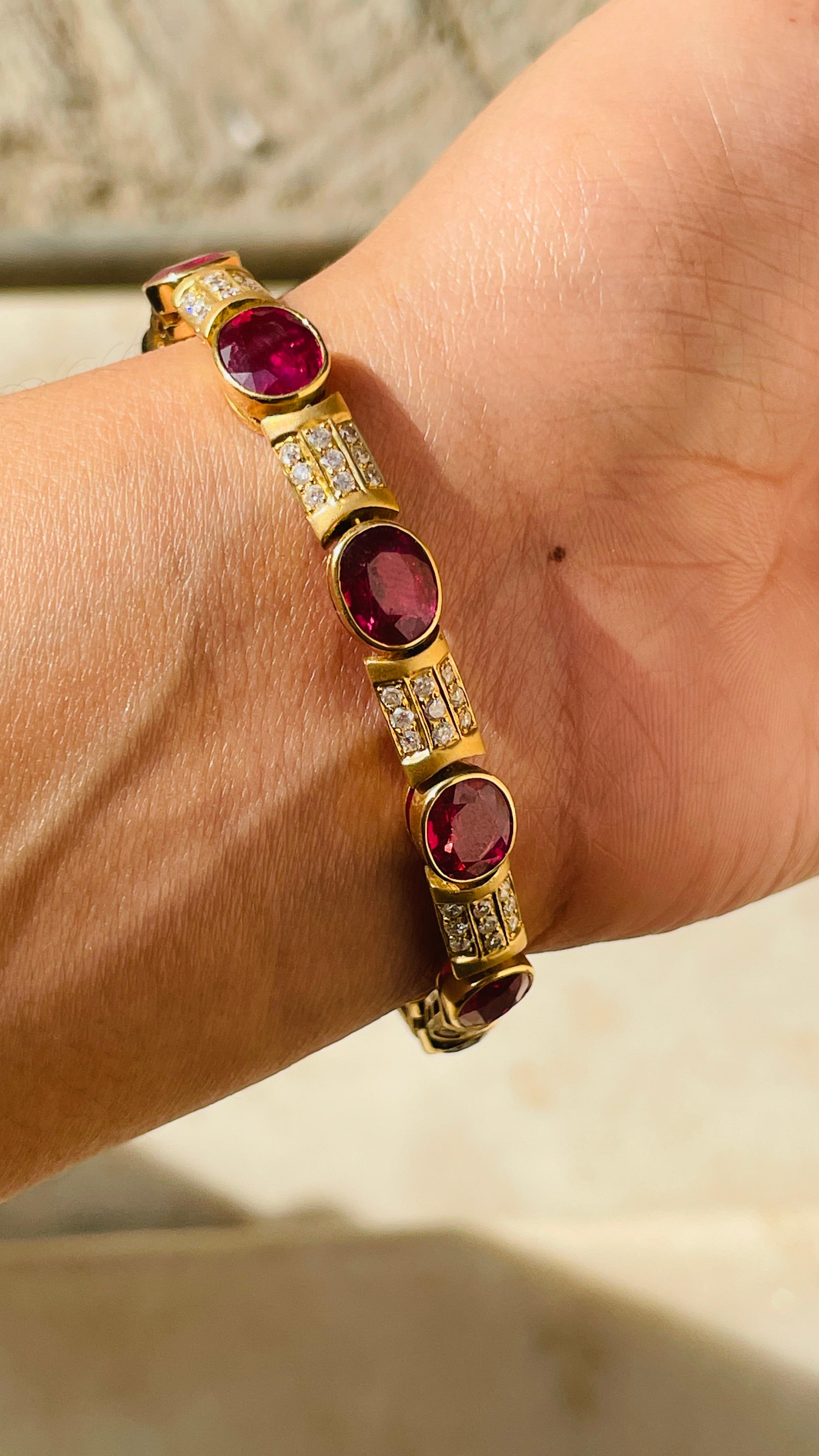 Modern 24.5 Carat Natural Ruby and Diamond Designer Bracelet in 18k Yellow Gold  For Sale