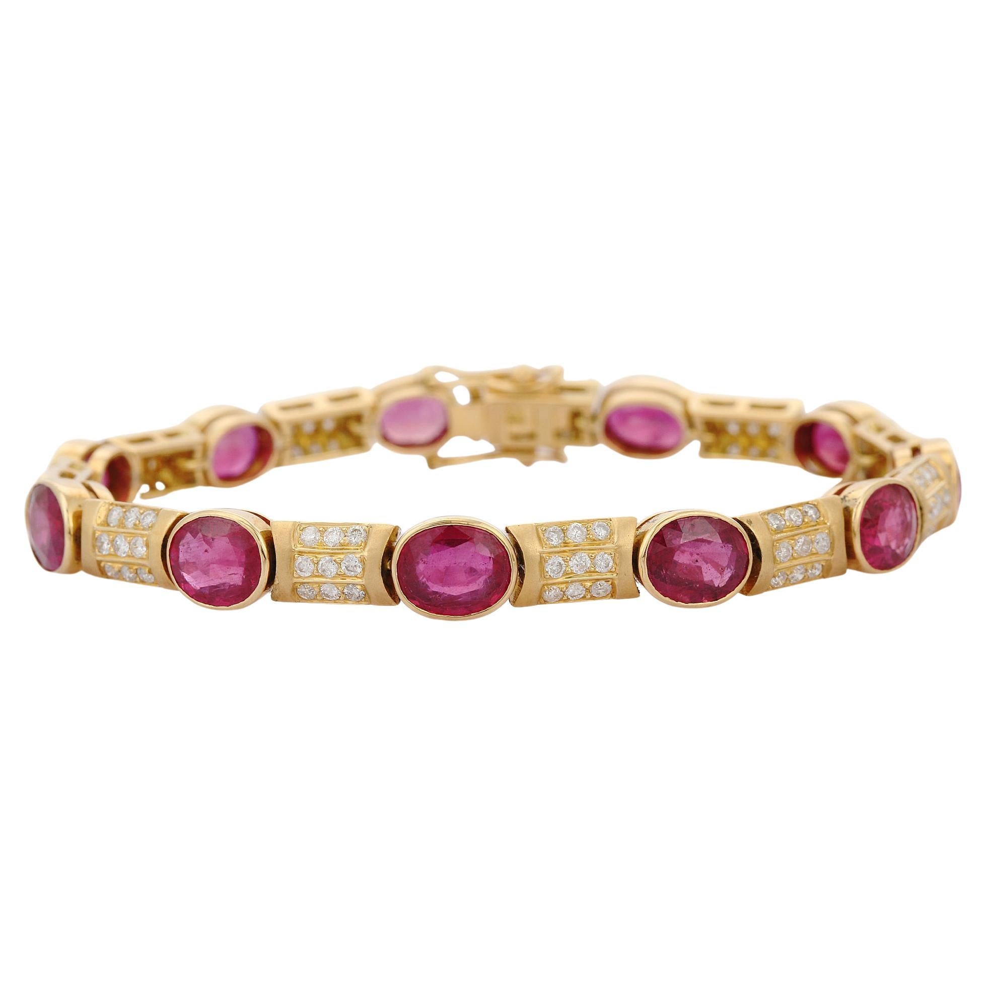 24.5 Carat Natural Ruby and Diamond Designer Bracelet in 18k Yellow Gold  For Sale