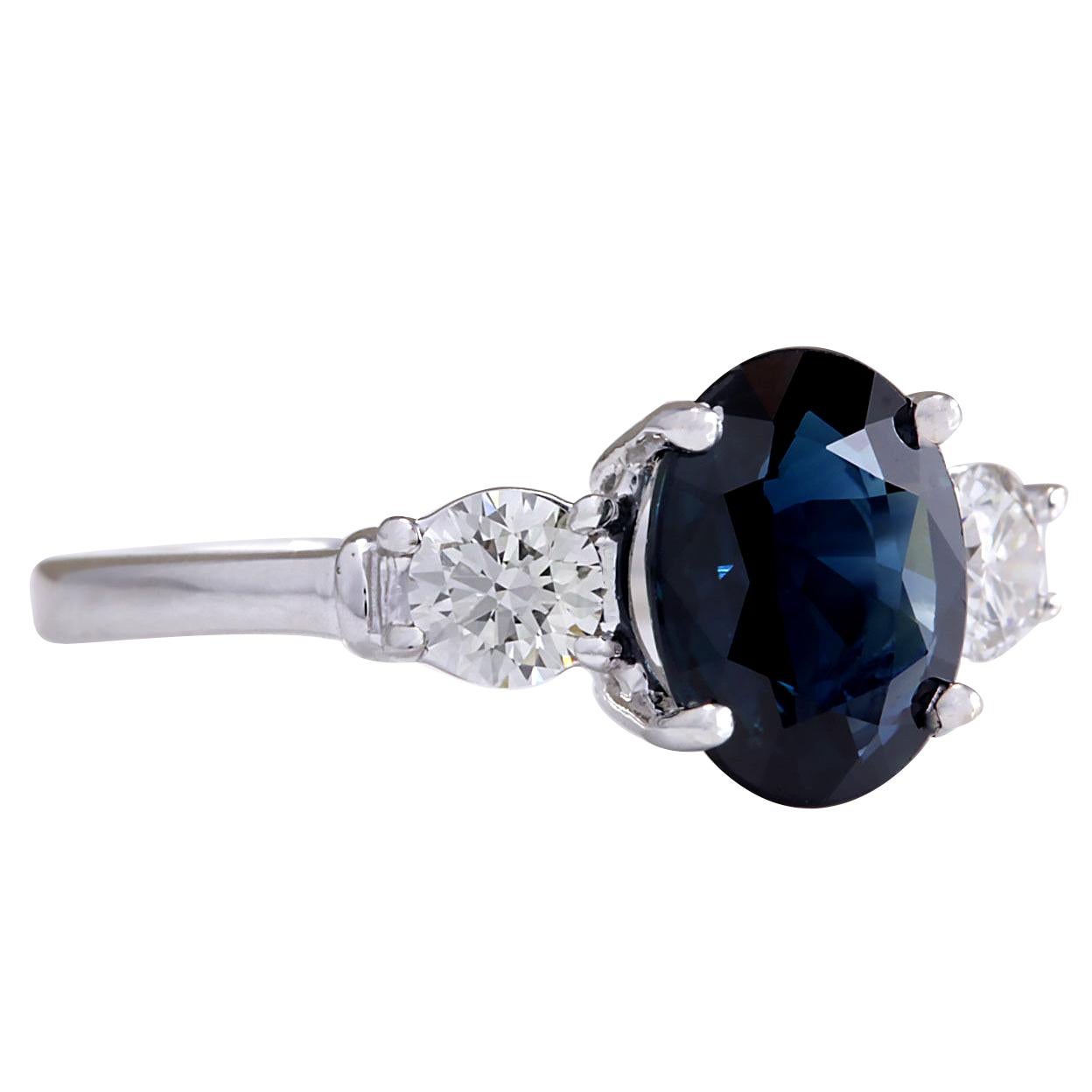2.45 Carat Natural Sapphire 14 Karat White Gold Diamond Ring
Stamped: 14K White Gold
Total Ring Weight: 2.7 Grams
Total Natural Sapphire Weight is 2.02 Carat (Measures: 9.00x7.00 mm)
Color: Blue
Total Natural Diamond Weight is 0.43 Carat
Color: F-G,