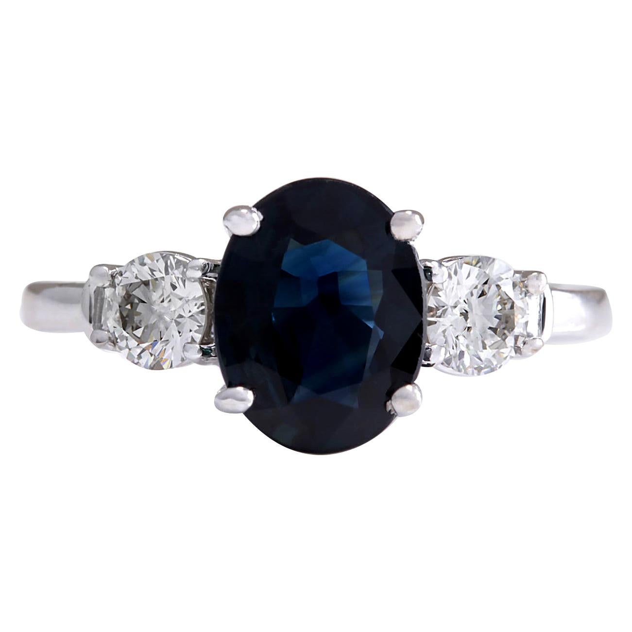 Natural Sapphire Diamond Ring In 14 Karat White Gold  For Sale