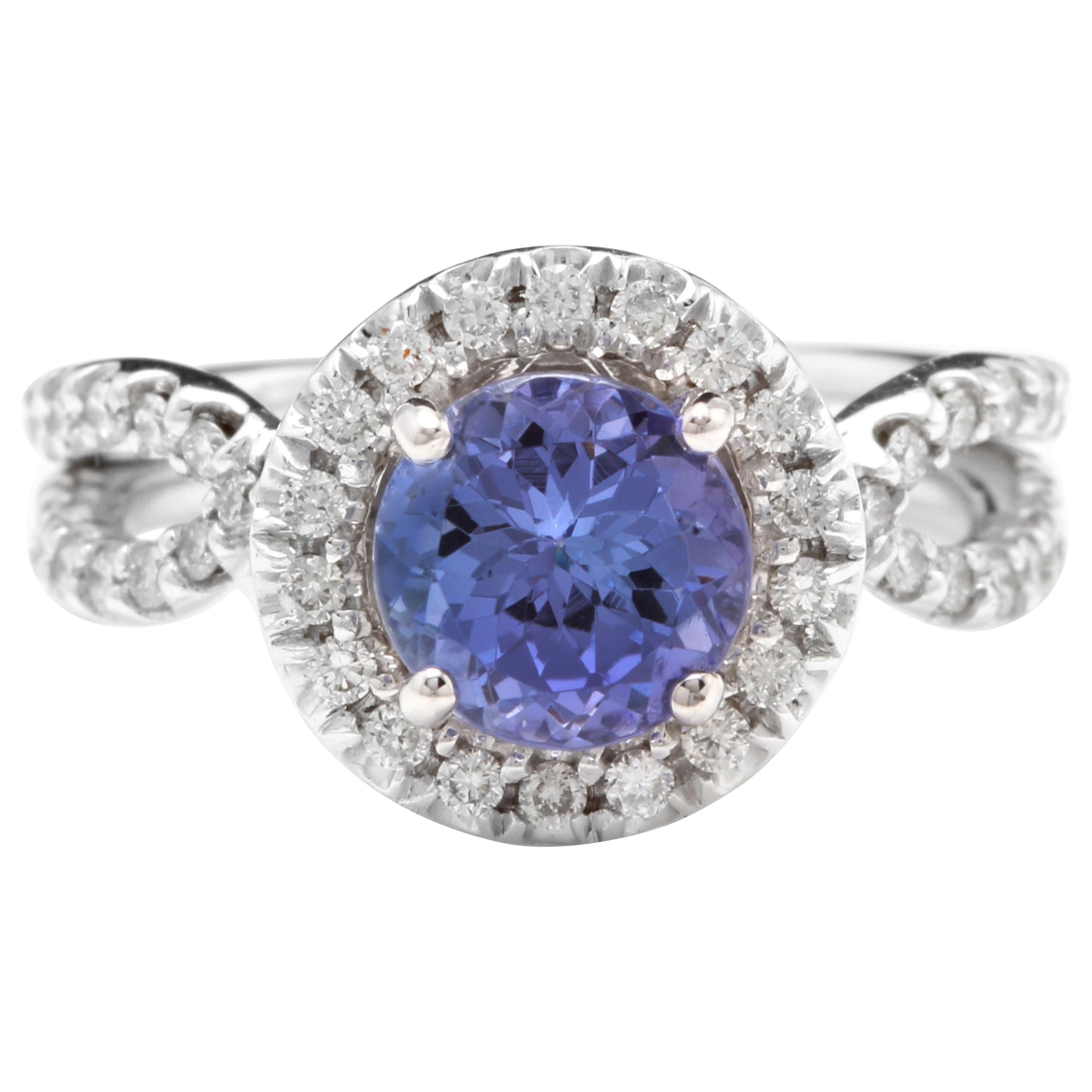 2.45 Carat Natural Tanzanite and Diamond 14 Karat Solid White Gold Ring For Sale