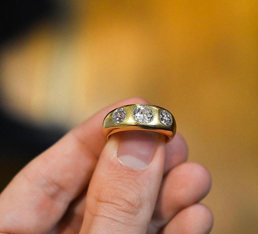 Art Nouveau 2.45 Carat Old European Cut Diamond Gypsy Ring, 1900s