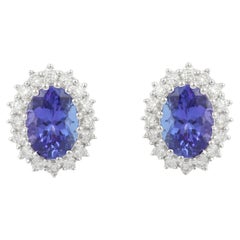 2.45 Carat Oval Shaped Tanzanite Stud Earrings in 18K White Gold with Diamonds