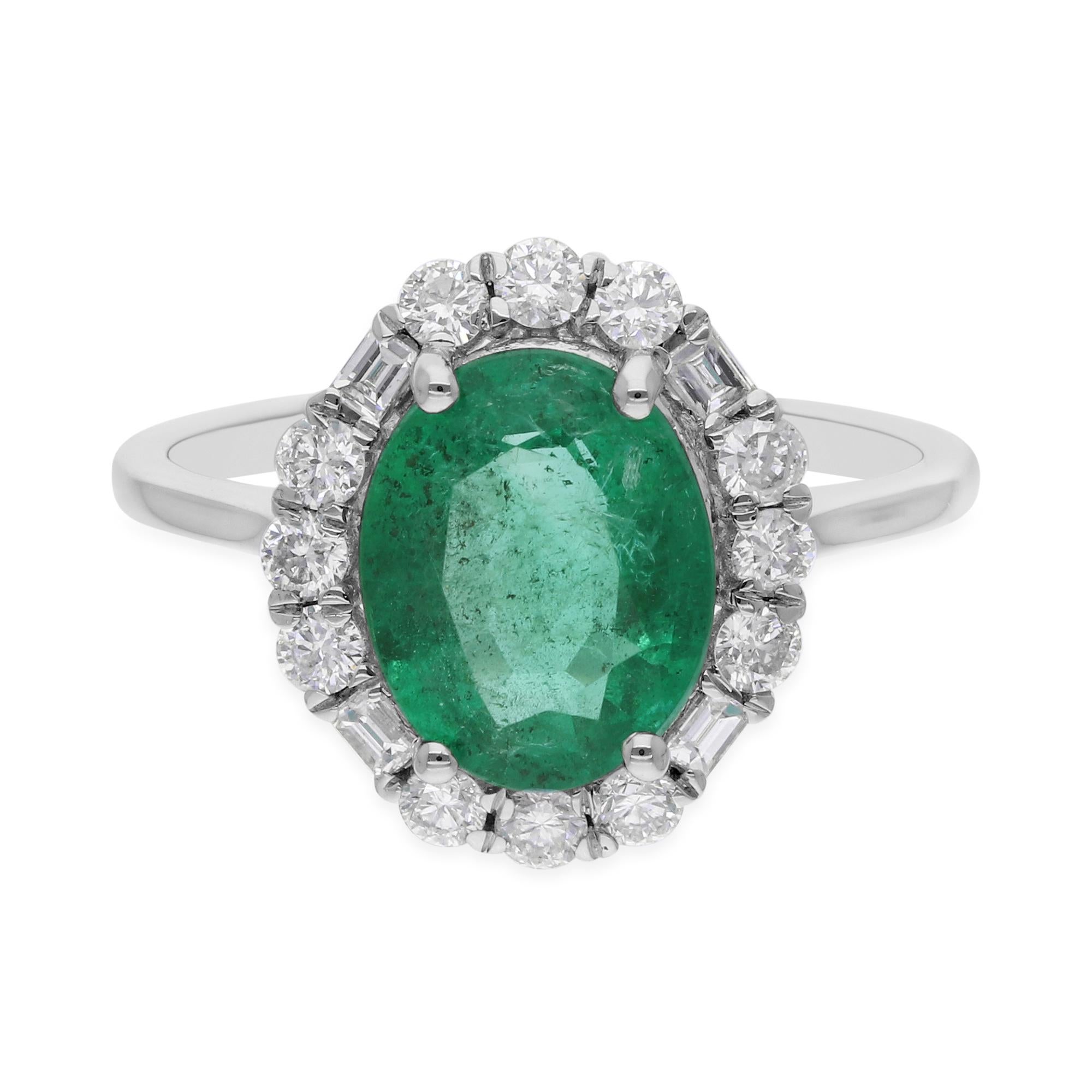 Im Angebot: 2,45 Karat Oval Sambia Smaragd Geburtsstein Diamant Halo Ring 14k Weißgold () 4