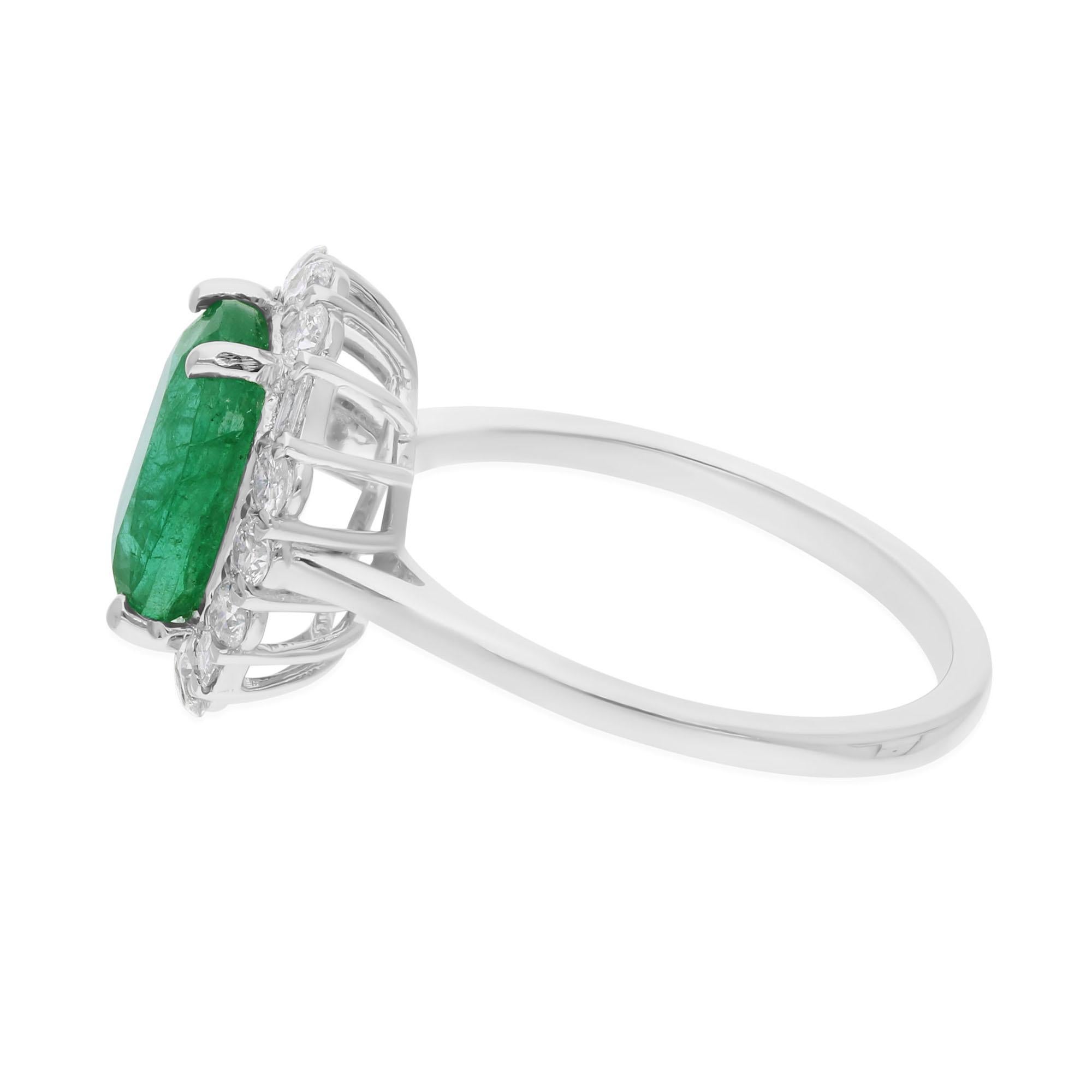 Im Angebot: 2,45 Karat Oval Sambia Smaragd Geburtsstein Diamant Halo Ring 18k Weißgold () 6