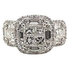 2.45 Carat Princess Cluster Diamond Ring with Baguettes and Rounds